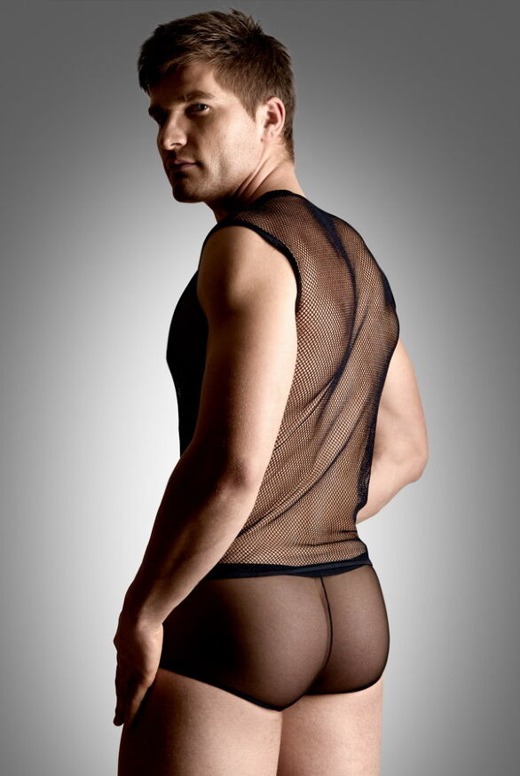 Сексуальный мужской комплект нижнего белья - Net Set, Shirt And Thong, black - M/L