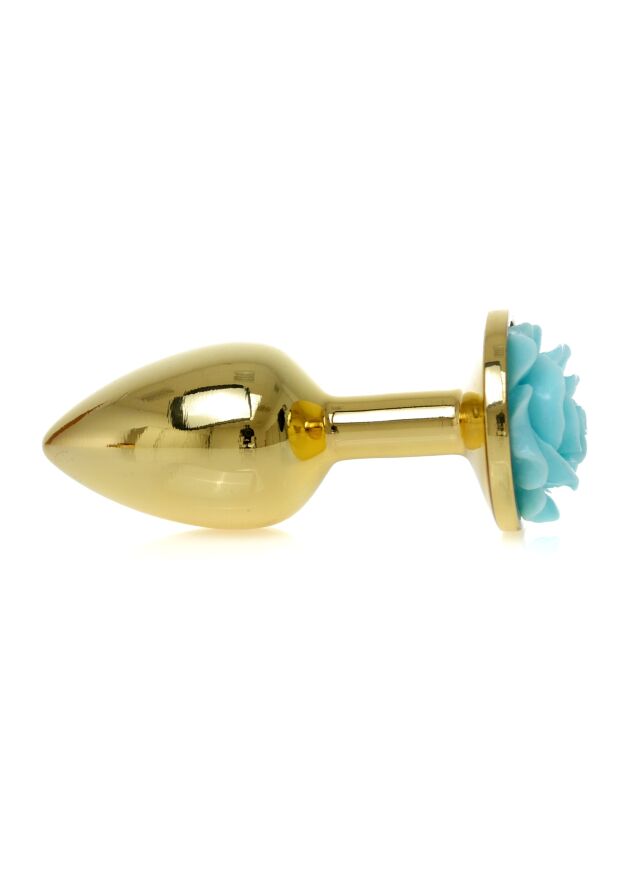 Анальная пробка с голубой розой Plug-Jewellery Gold PLUG ROSE- Light Blue