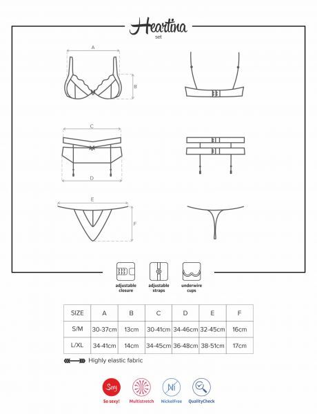 Комплект Obsessive Heartina 3 pcs set L/XL красный