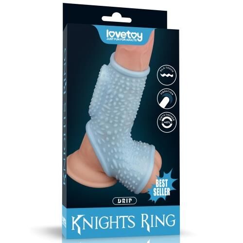 Унікальна відкрита вібронасадка на пеніс з петлею для мошонки - Vibrating Drip Knights Ring With Scrotum Sleeve Blue