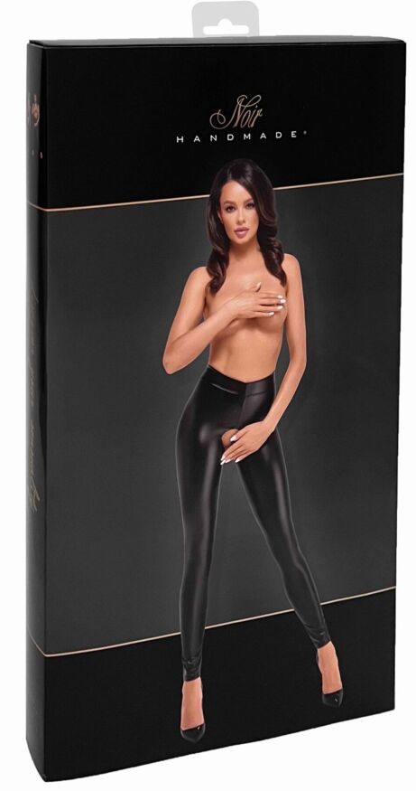 Лeггинсы Noir Handmade F304 Taboo, XXL, black, под латекс, открытые ягодицы и промежность