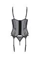 Корсет Passion LEAFA CORSET black, XXL/XXXL, м'які чашки, затискачі для панчіх, стрінги в комплекті