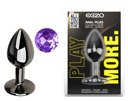 Анальна пробка з кристалом EGZO - Dark Gray Round Plug Purple, size S