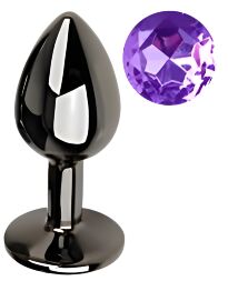 Анальна пробка з кристалом EGZO - Dark Gray Round Plug Purple, size S