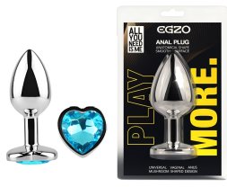 Анальна пробка з кристалом EGZO - Silver Heart Plug Aqua size S