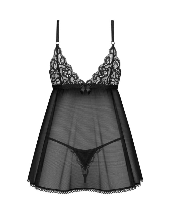 Сорочка беби-долл Obsessive Blomentis babydoll &amp; thong, XS/S, кружевной лиф, стринги в комплекте