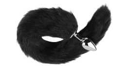 Анальная пробка с хвостом EGZO - Fox Tail Silver Plug Black, size S