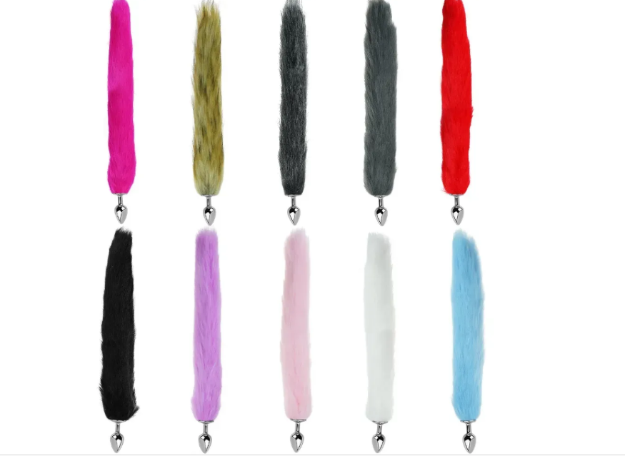 Анальная пробка с хвостом EGZO - Fox Tail Silver Plug Black, size S