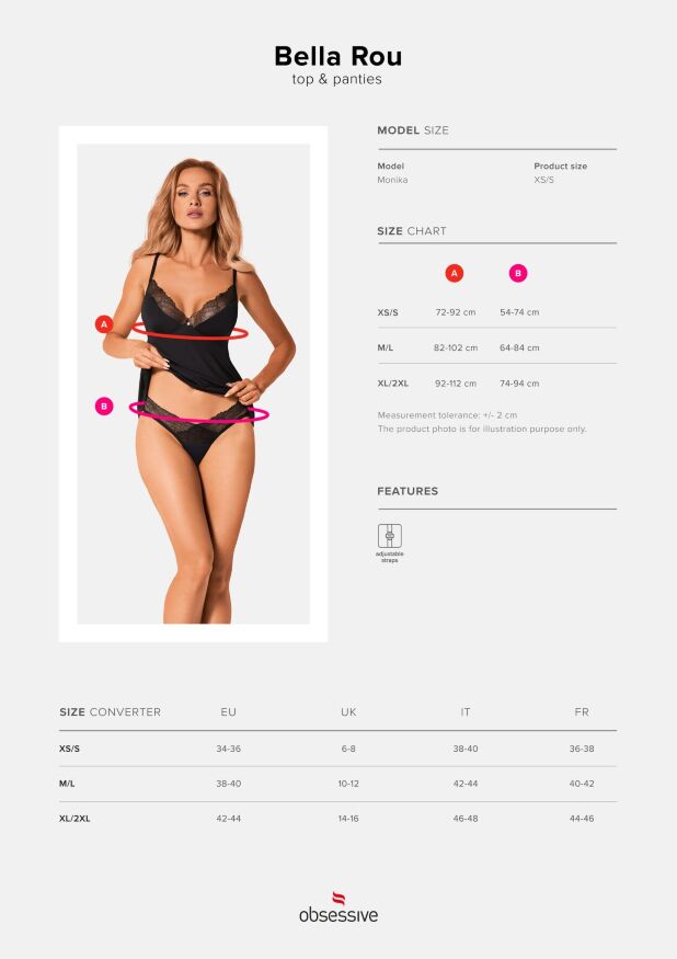 Топ та трусики Obsessive Bella Rou top &amp; panties M/L, топ, трусики