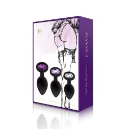 Набір силіконових анальних пробок із кристалом Rianne S: Booty Plug Set Black, діаметр 3,2см, 3,5см, 4,2см