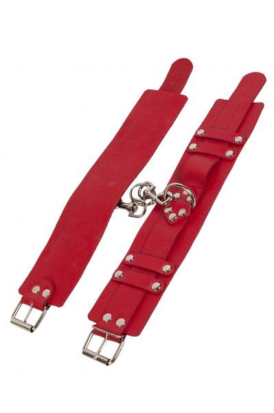 Окови на ноги "Leather Dominant Leg Cuffs", red (Шкіра/Метал)