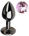 Анальна пробка з кристалом EGZO - Dark Gray Round Plug Pink, size S