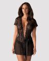 Пеньюар Obsessive Alluria peignoir &amp; thong, S/M, прозрачный, с кружевом, пояс, трусики в комплекте