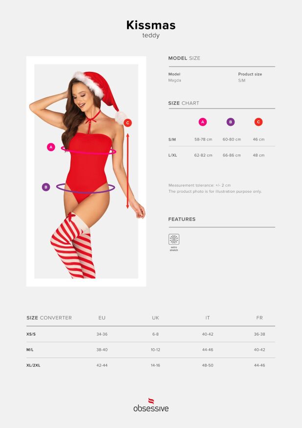 Боді Obsessive Kissmas teddy red S/M