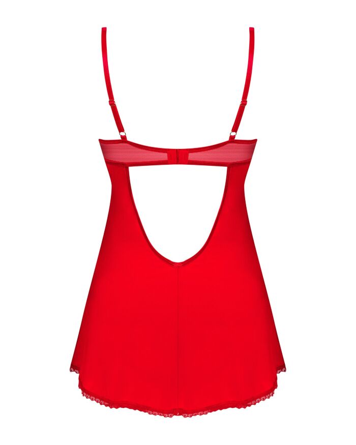 Пеньюар Obsessive Ingridia chemise &amp; thong M/L, красный, сорочка, стринги
