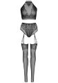 Эротический комплект Leg Avenue Crop top and garter panty Black, топ, трусики с доступом, чулки