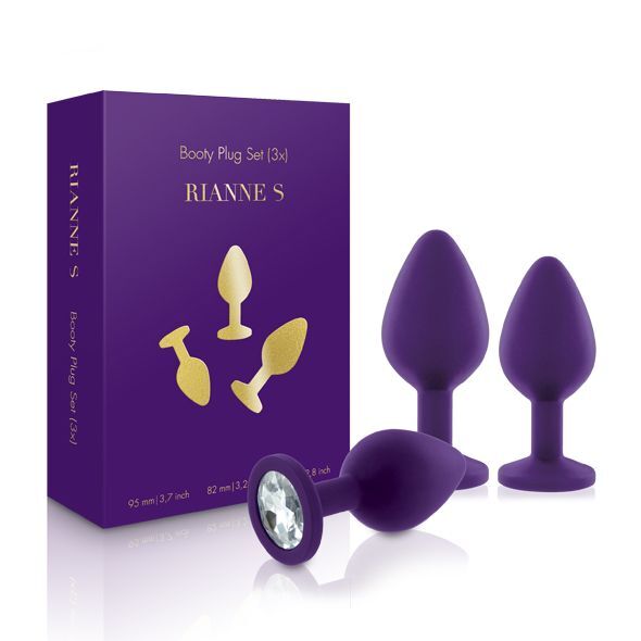 Набор силиконовых анальных пробок с кристаллом Rianne S: Booty Plug Set Purple, диаметр 2,7см, 3,5см, 4,1см