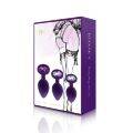 Набор силиконовых анальных пробок с кристаллом Rianne S: Booty Plug Set Purple, диаметр 2,7см, 3,5см, 4,1см