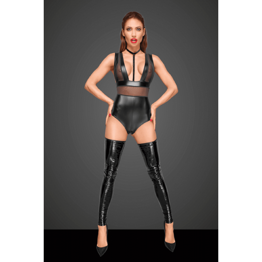 Боди сексуальный из винила с ошейником F183 Noir Handmade L