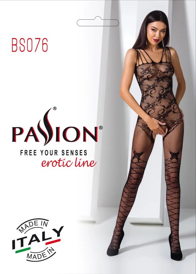 Комбінезон з орнаментом у вигляді квітів та відкритим доступом Passion BS076 black