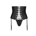 Пояс-корсет из экокожи Celine Set with Open Bra black L/XL — Passion: шнуровка, съемные пажи для чулок, стринги в комплекте