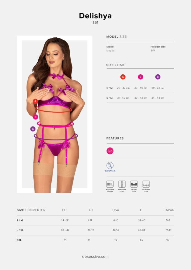 Комплект с полуоткрытым бюстом Obsessive Delishya Set L/XL