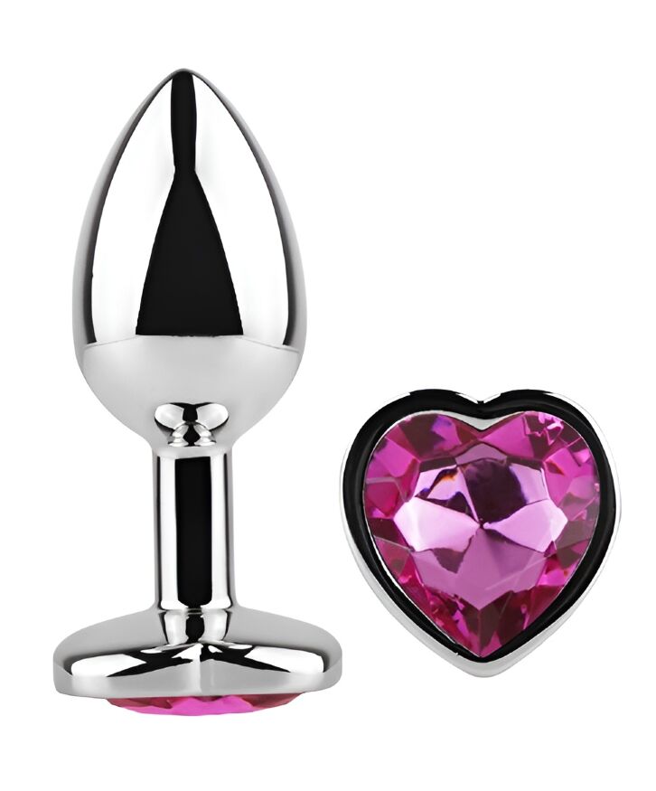 Анальна пробка з кристалом EGZO - Silver Heart Plug Rose size M
