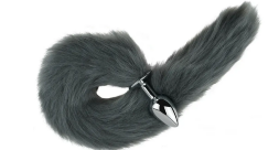 Анальная пробка с хвостом EGZO - Fox Tail Silver Plug Light Gray, size S