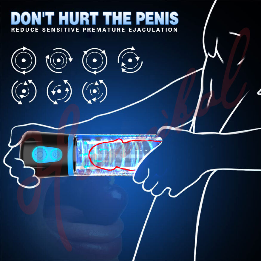 Автоматическая вакуумная помпа Penis Pump усилитель эрекции, тренажёр. На батарейках (нет в комплекте). Черно-синий, 3 режима всасывания