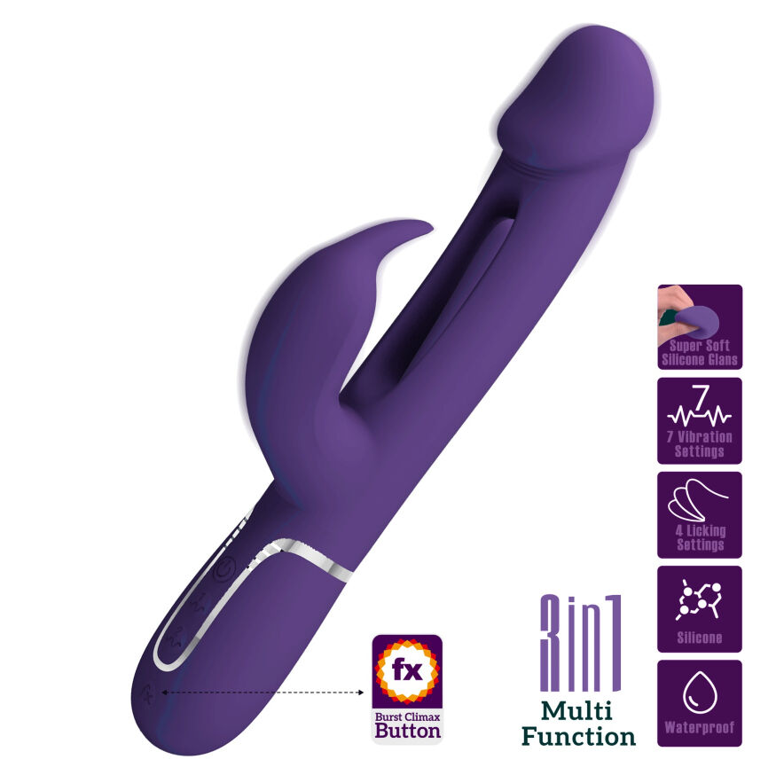 Вибратор с стимулятором клитора PRETTY LOVE - Kampas Rabbit 3 in 1 Dark Purple, BW-500025-2