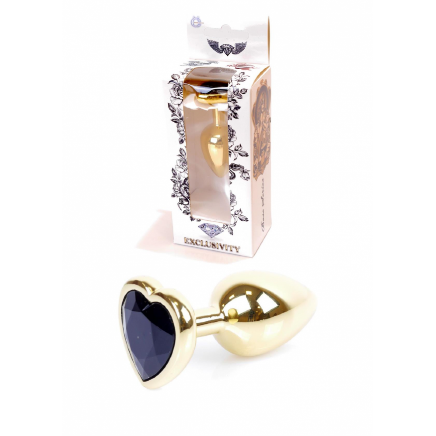 Анальная пробка с камнем в форме сердца Black Jewellery