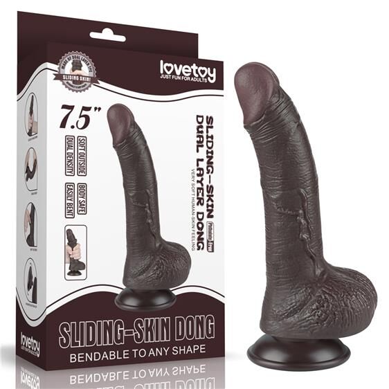 Пружний фалоімітатор з пластичного еластомеру - Sliding-Skin Dual Layer Dong 7.5" Black