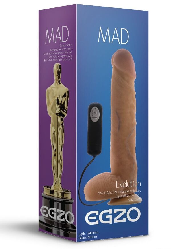 Вібратор на присосці реалістичний EGZO Mad Oscar з провідним пультом керування, 24 см х 5 см