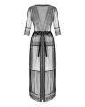 Пеньюар Obsessive Estiqua peignoir, XL/2XL, черный, прозрачный, на поясе, длина до щиколоток