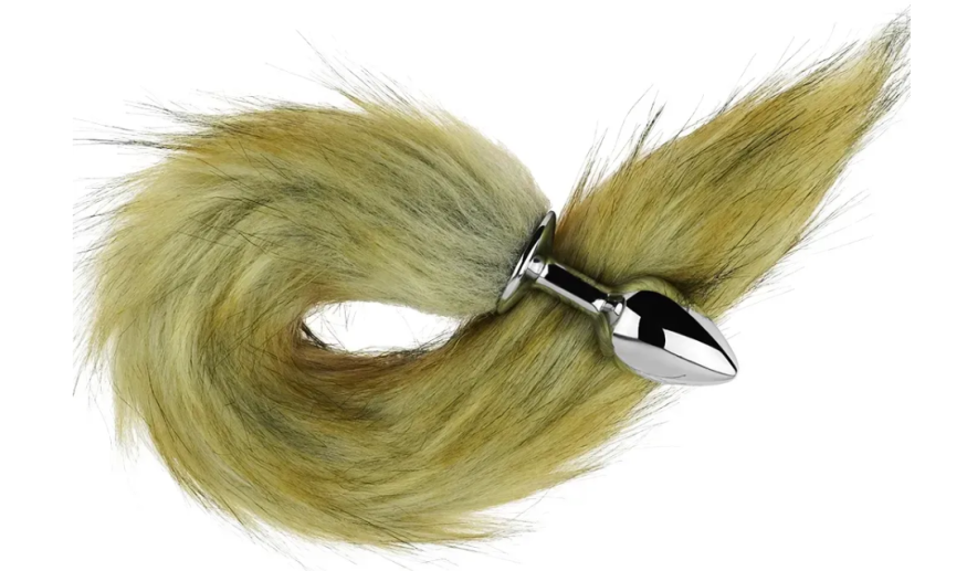 Анальная пробка с хвостом EGZO - Fox Tail Silver Plug Brown, size S