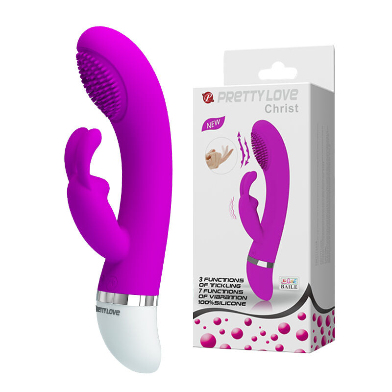Силиконовый вибратор со стимулирующим отростком для клитора Pretty Love Christ Vibrator Purple