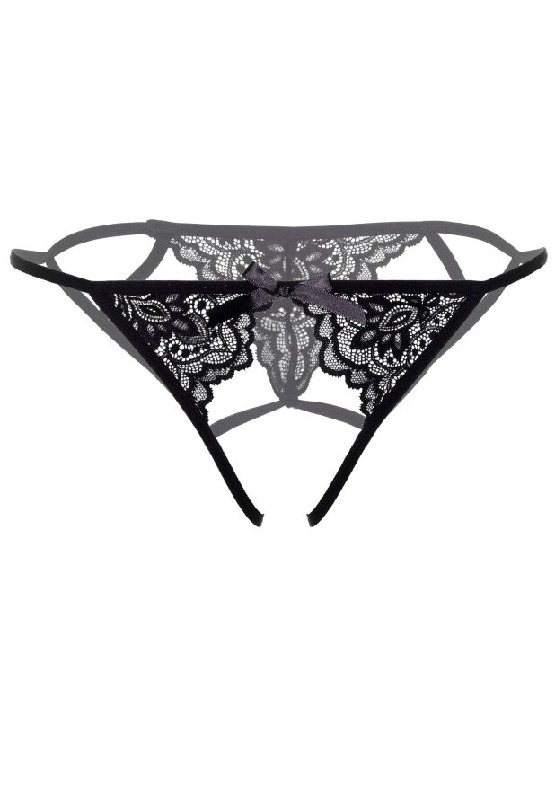 Мереживні трусики з відкритою інтимною зоною Inez Daring Intimates, чорні, S/M