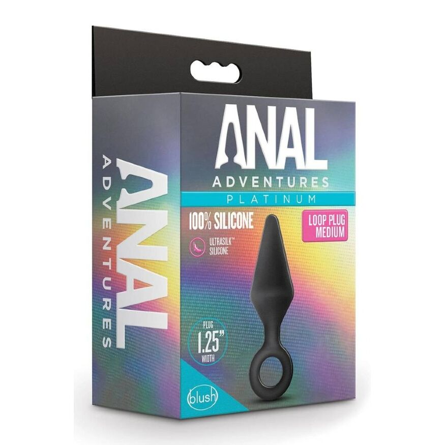 Анальний плаг із кільцем-стопером Anal Adventures Platinum Silicone чорний, 11.4 х 3.1 см