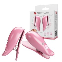 Вибростимуляторы-зажимы для сосков Pretty Love Leaf, розовые, 5.1 х 1.9 см
