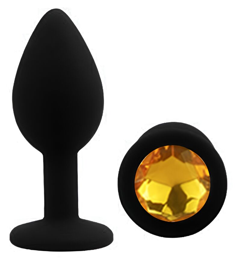 Силиконовая анальная пробка EGZO - Silicone Black Round Plug Yellow, size S