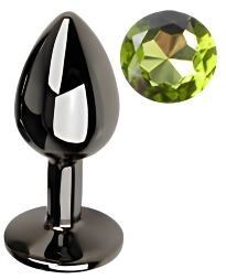 Анальна пробка з кристалом EGZO - Dark Gray Round Plug Green, size S