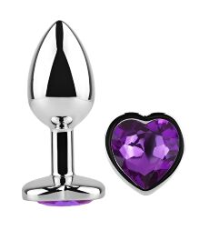 Анальна пробка з кристалом EGZO - Silver Heart Plug Purple size M