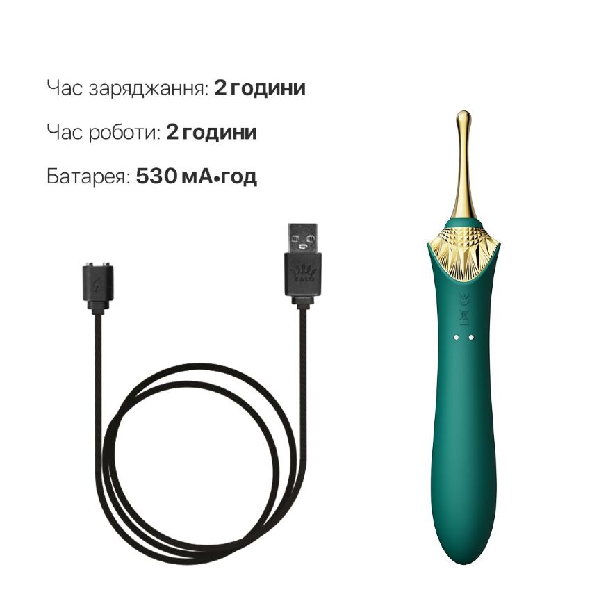 Вагінально-кліторальний вібратор Zalo  -  Bess Turquoise Green, багатофункціональний із насадками