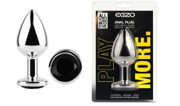 Анальная пробка с кристаллом EGZO - Silver Round Plug Black size M