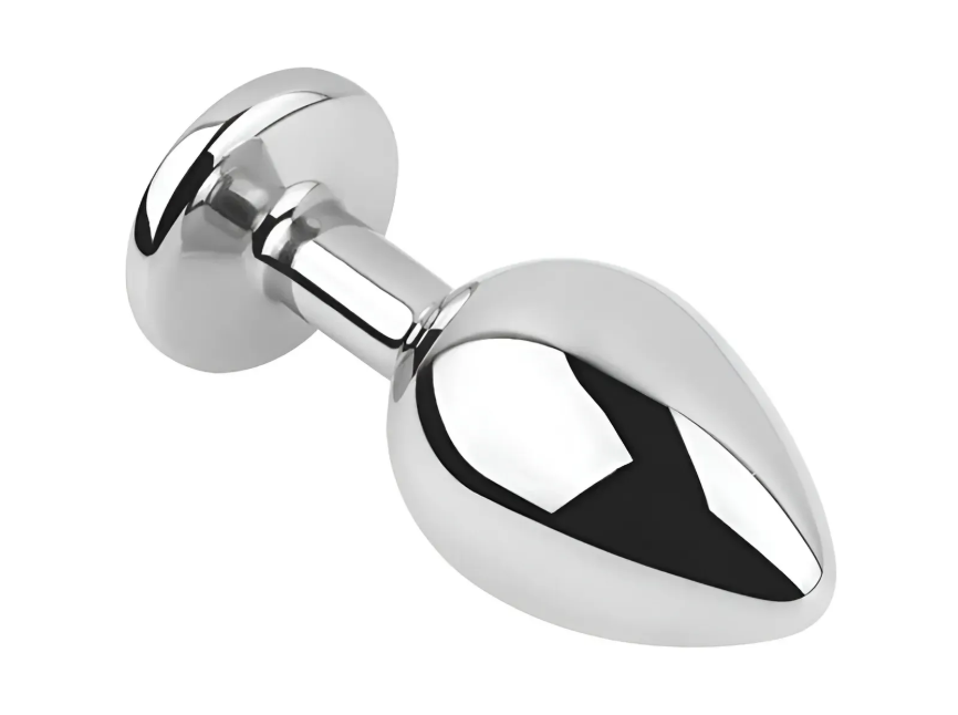 Анальная пробка с кристаллом EGZO - Silver Round Plug Black size M