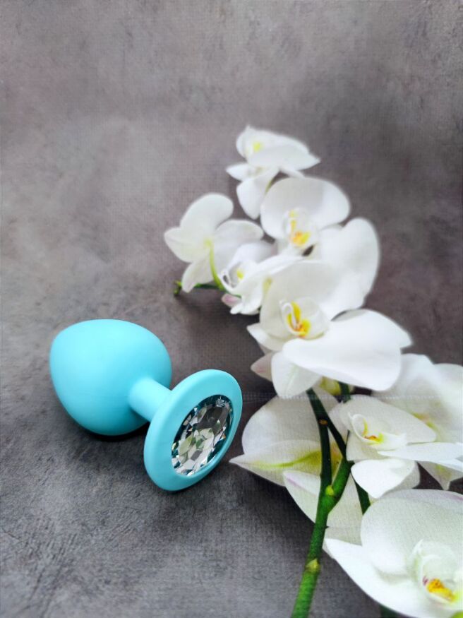 Анальная пробка Loveshop Blue Silicone white crystal
