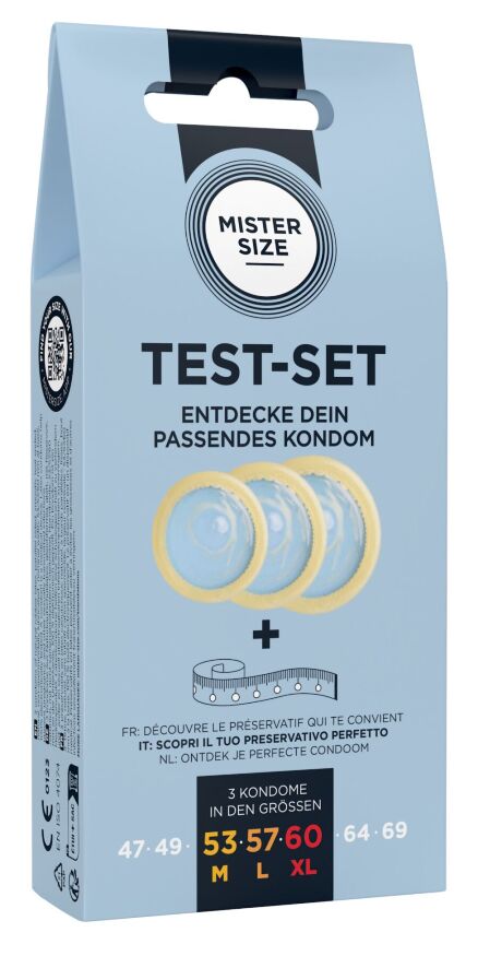 Набор презервативов Mister Size Test-set 53-57-60 с инструкцией по подбору размера презерватива (EN)