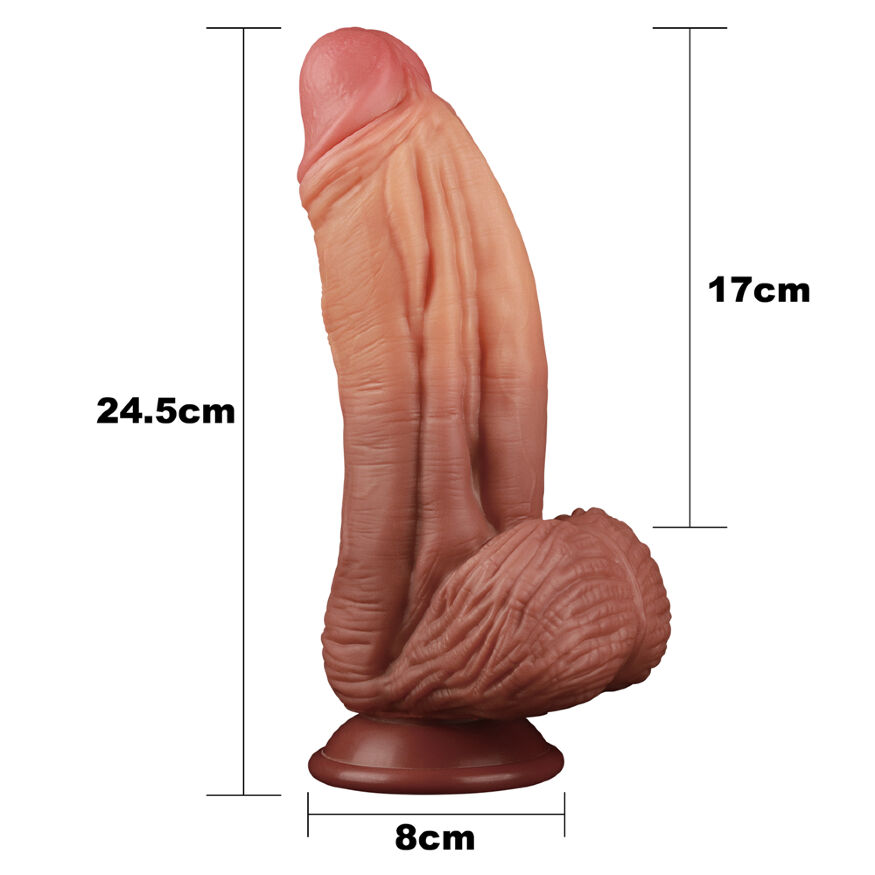 Незвичний фалоімітатор подвійної щільності LoveToy Dual-Layered Silicone Cock 10" Brown