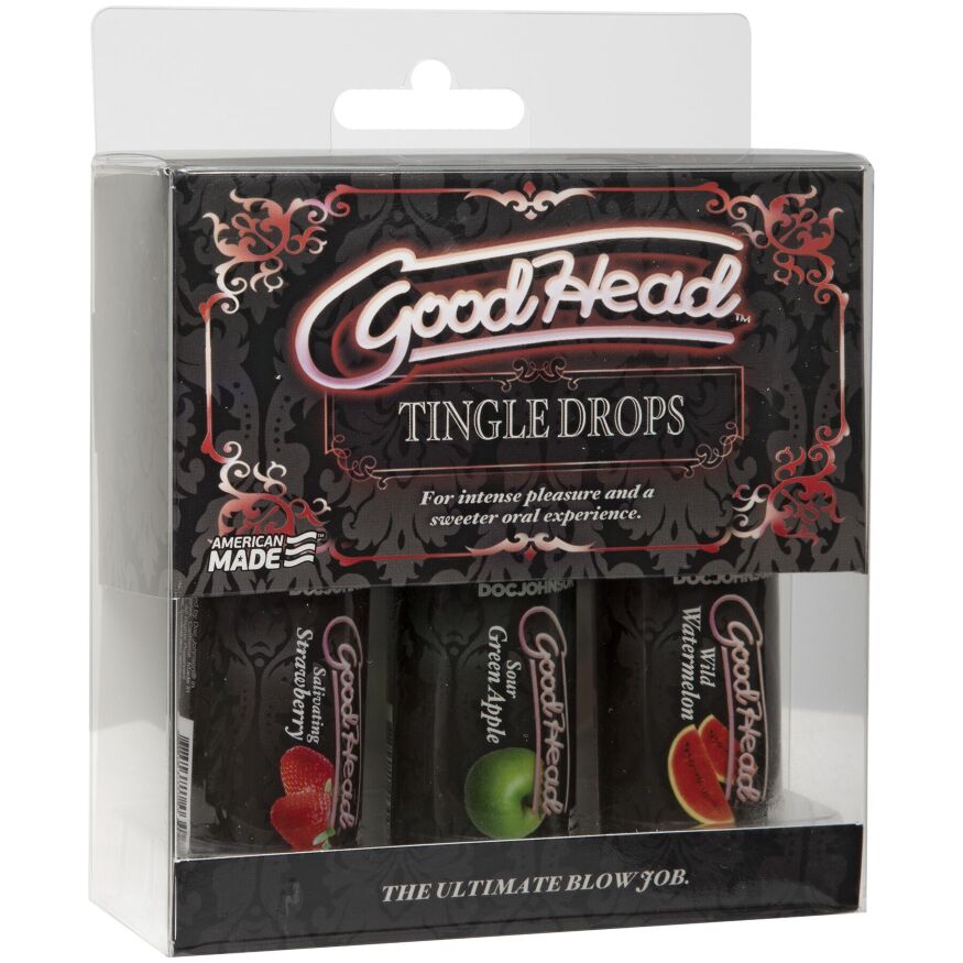 Набор капель для минета Doc Johnson GoodHead Tingle Drops, 3х29,5 мл, арбуз, зеленое яблоко, клубника