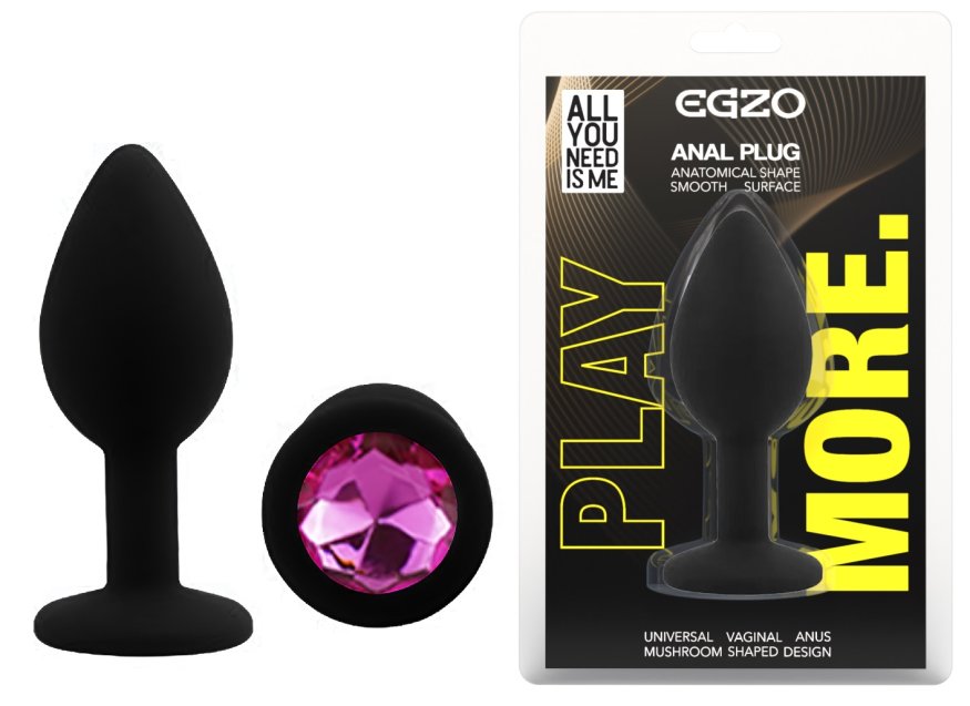 Силіконова анальна пробка EGZO - Silicone Black Round Plug Rose, size S
